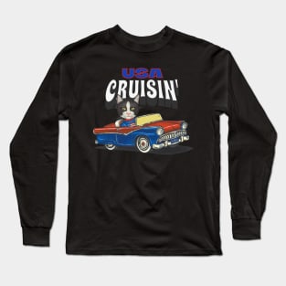 Cute kitty cat cruisin' with a classic car through the USA Long Sleeve T-Shirt